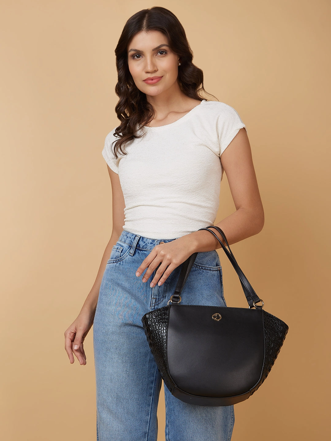 Caprese Felix Large Black Satchel Bag