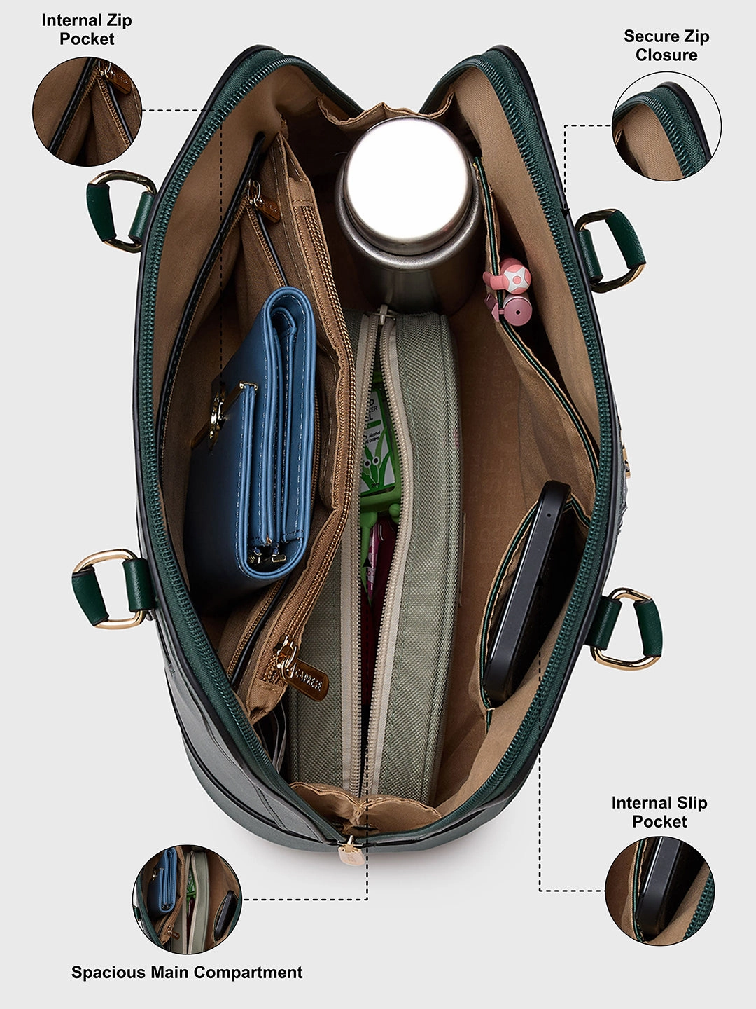 Caprese Felix Medium Green Satchel Bag