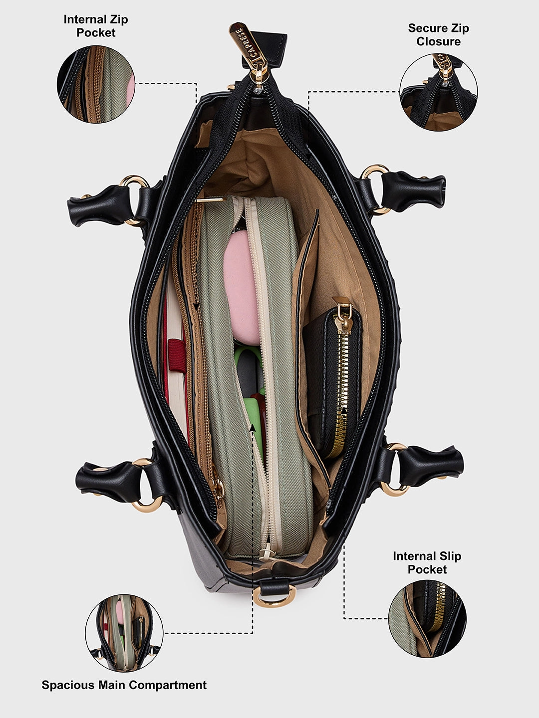 Caprese Felix Small Black Satchel Bag