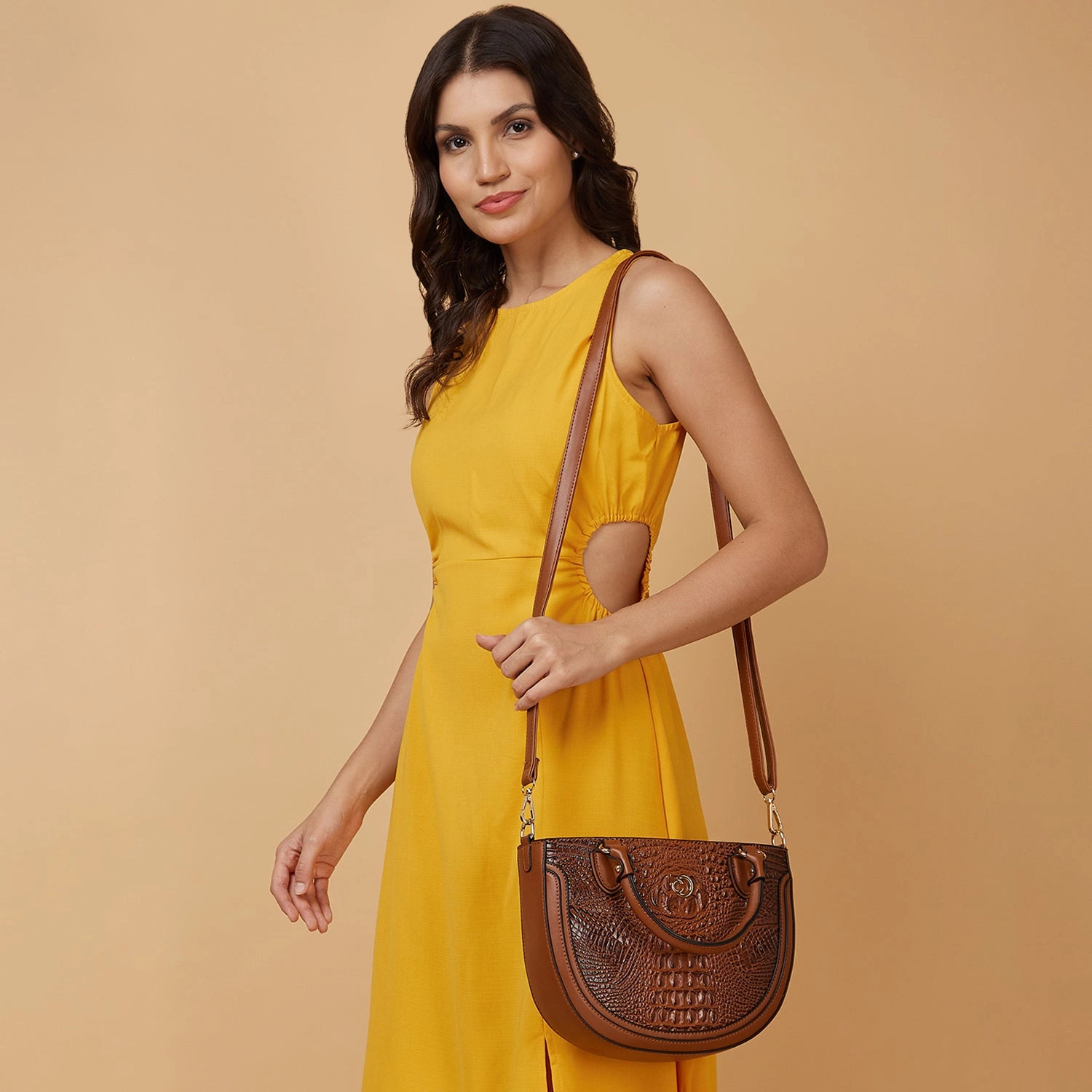 Caprese Felix Small Tan Satchel Bag