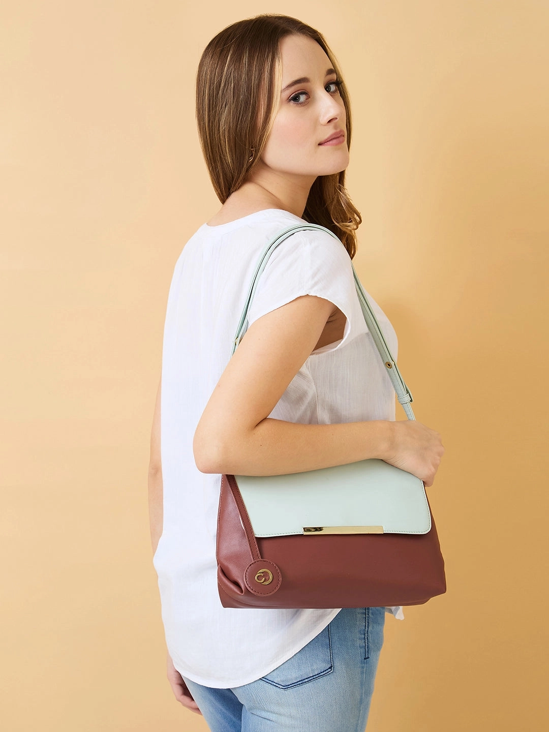 Caprese Fenne Small Blue & Choco Satchel Bag