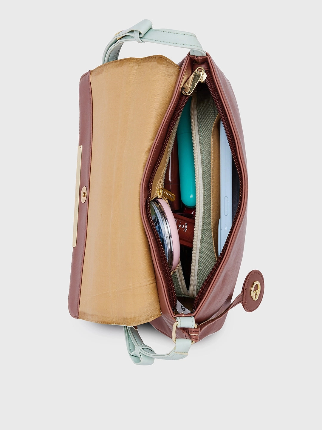 Caprese Fenne Small Blue & Choco Satchel Bag