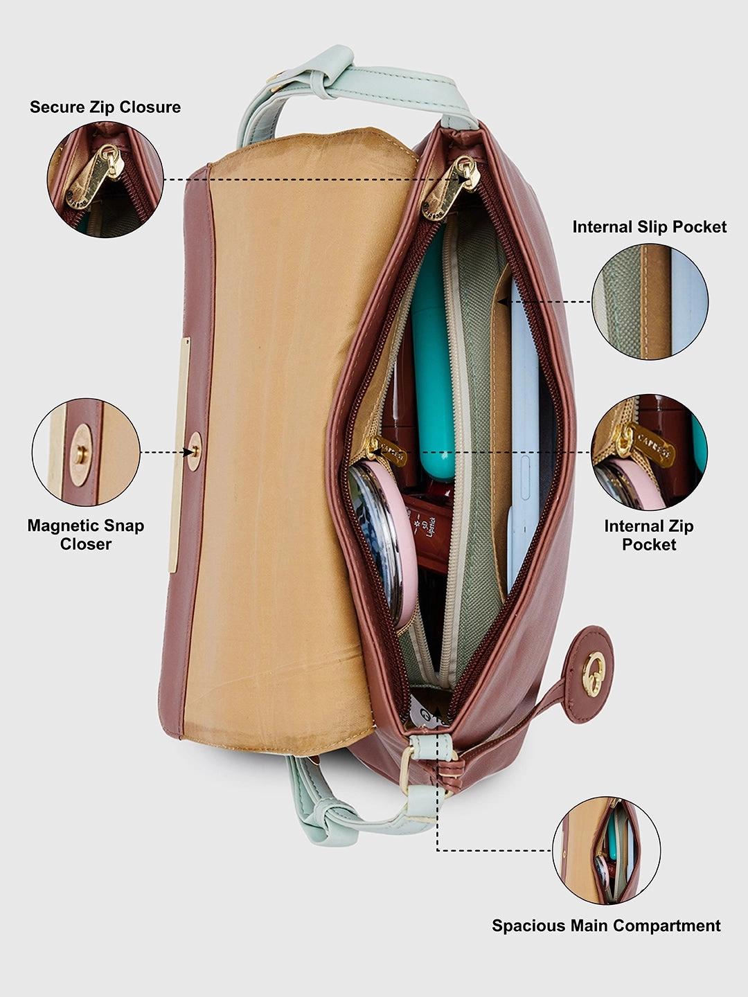 Caprese Fenne Small Blue & Choco Satchel Bag