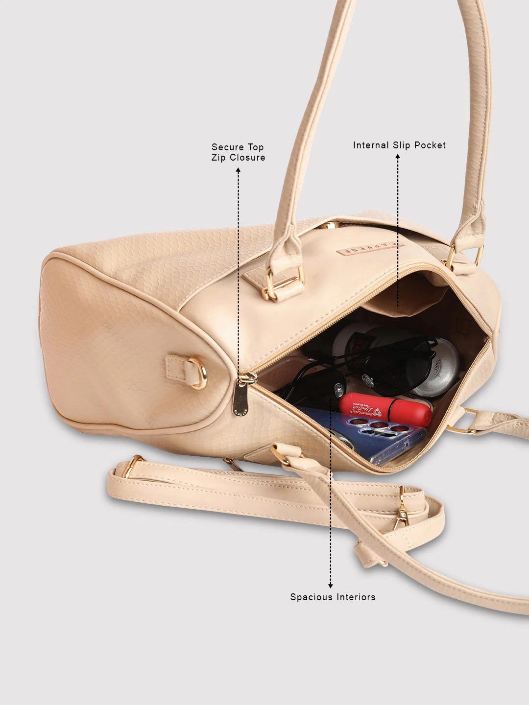 Caprese Fiona Medium Beige Satchel Bag