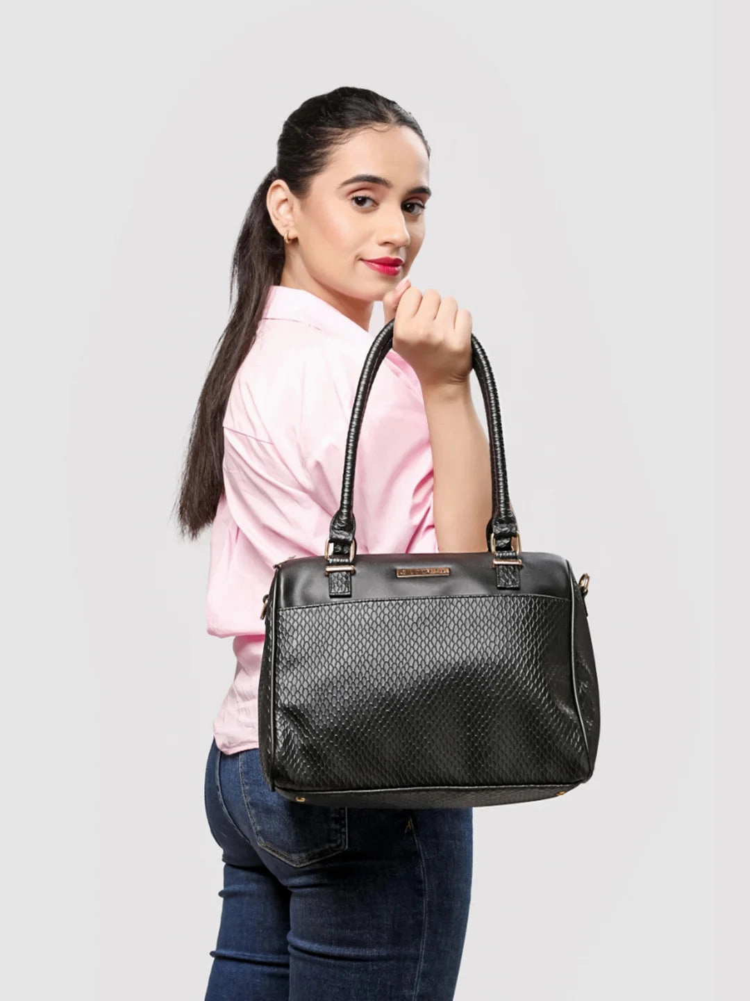 Caprese Fiona Medium Black Satchel Bag