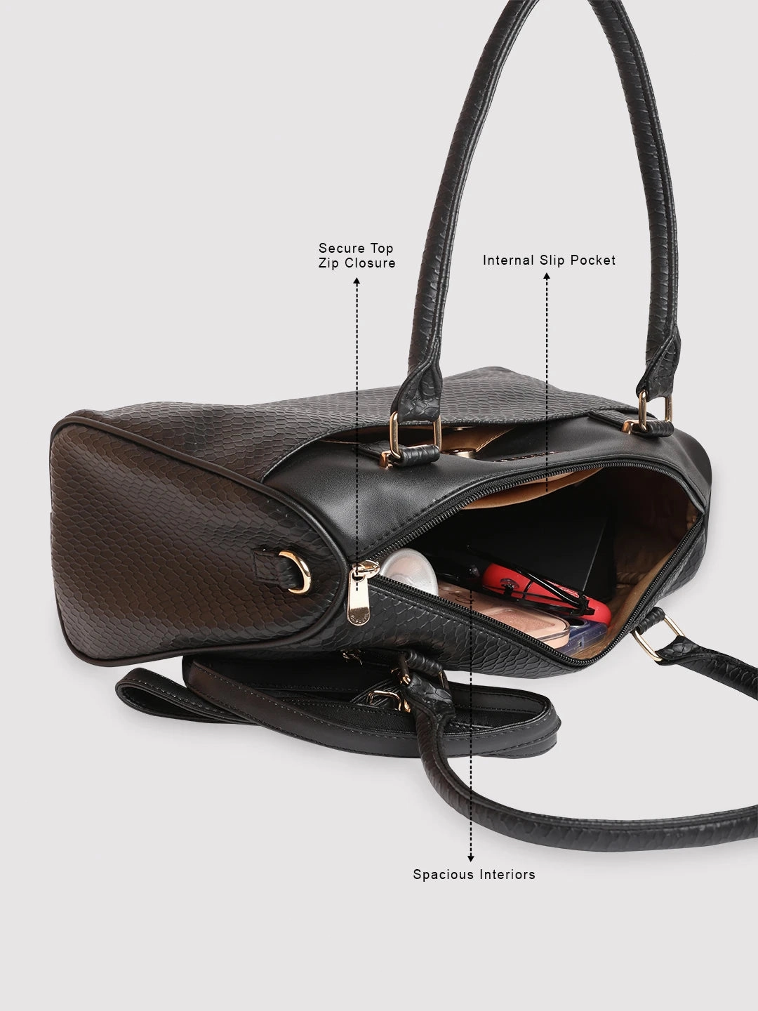 Caprese Fiona Medium Black Satchel Bag