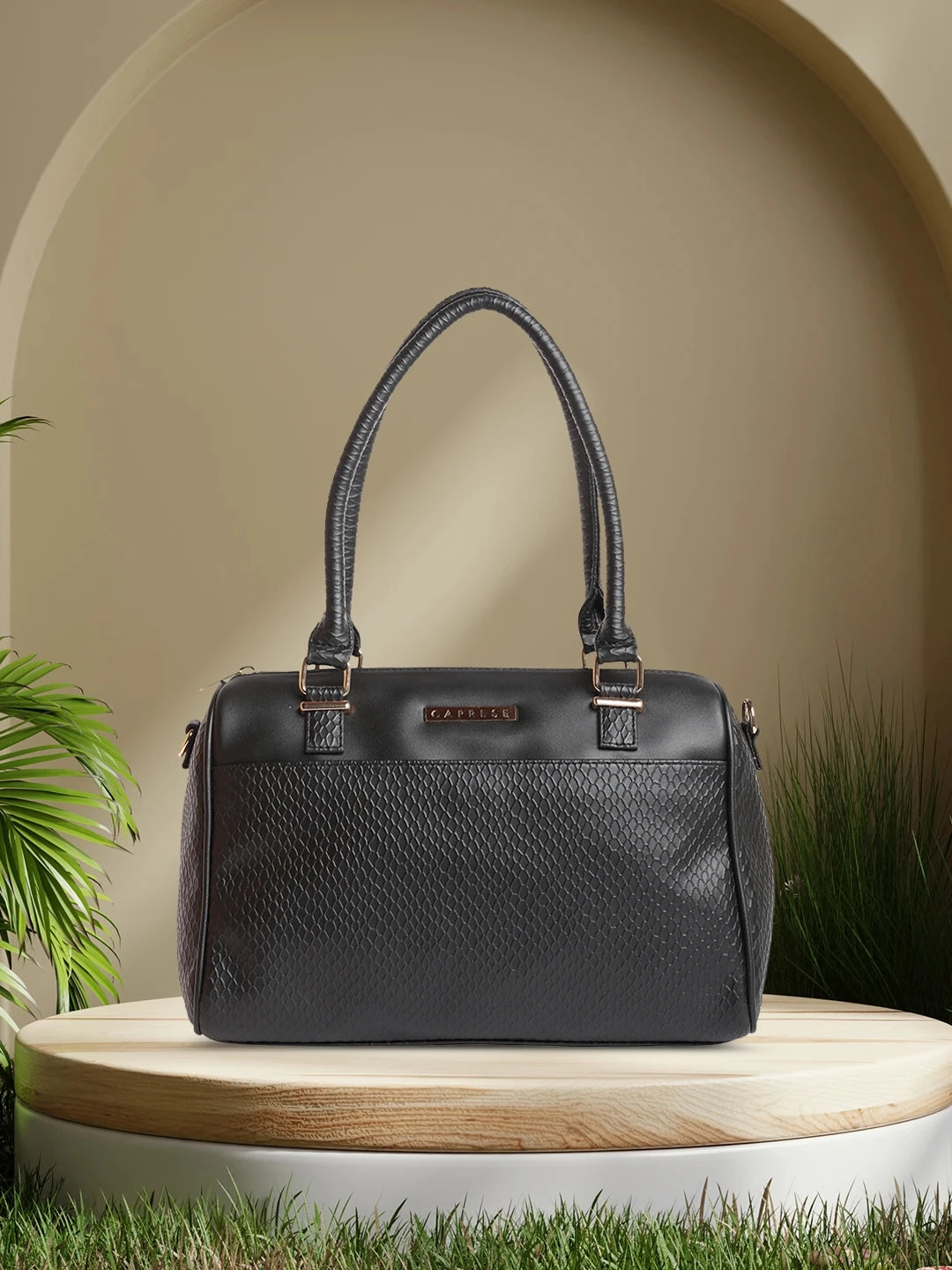 Caprese Fiona Medium Black Satchel Bag