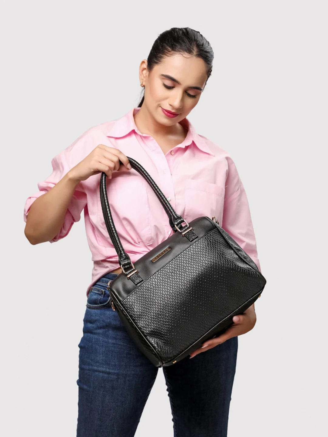 Caprese Fiona Medium Black Satchel Bag