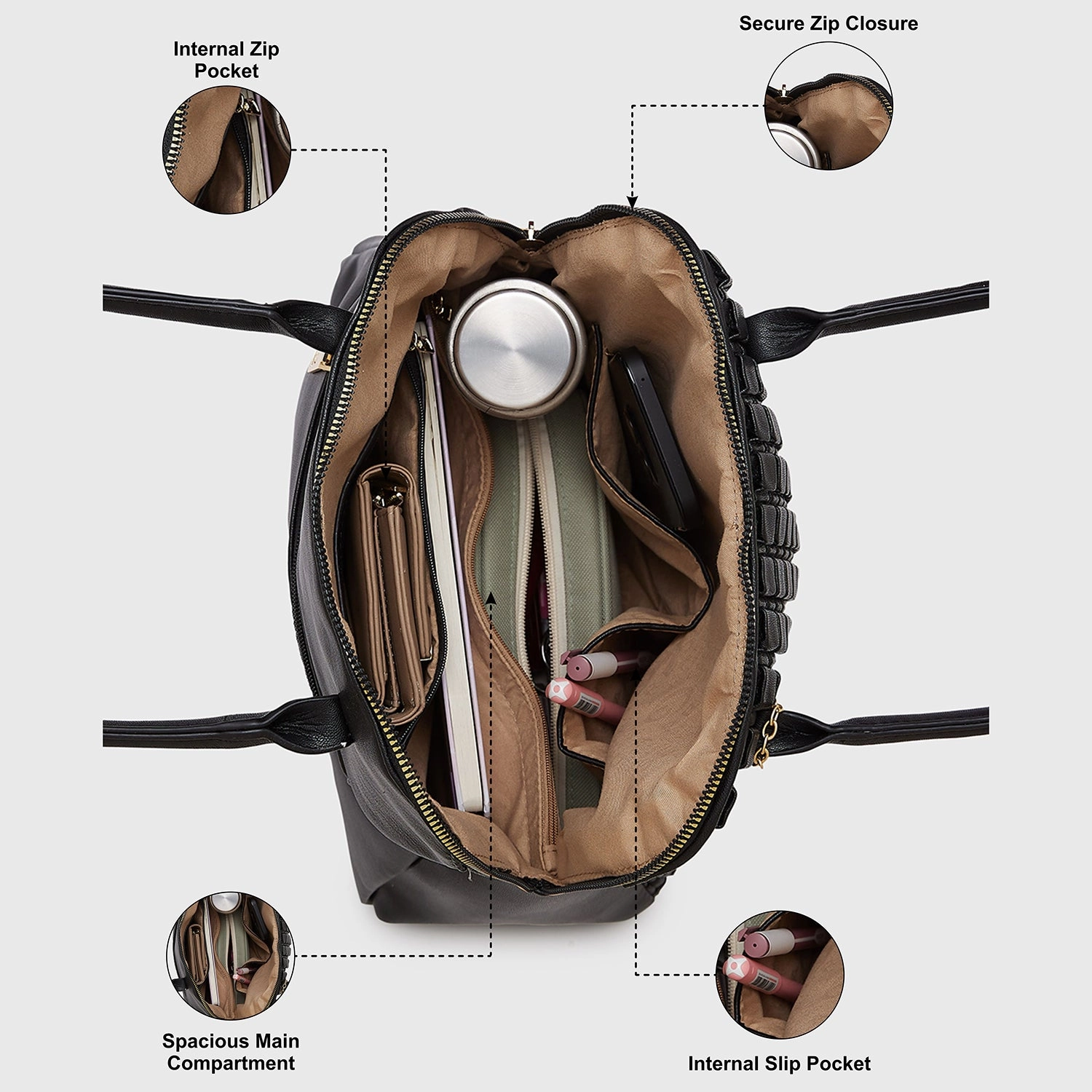 Caprese Havana Large Black Hobo Bag