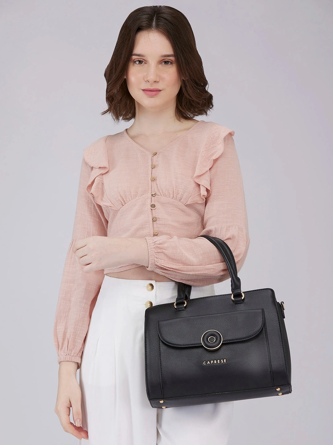 Caprese Jackie Medium Black Satchel Bag