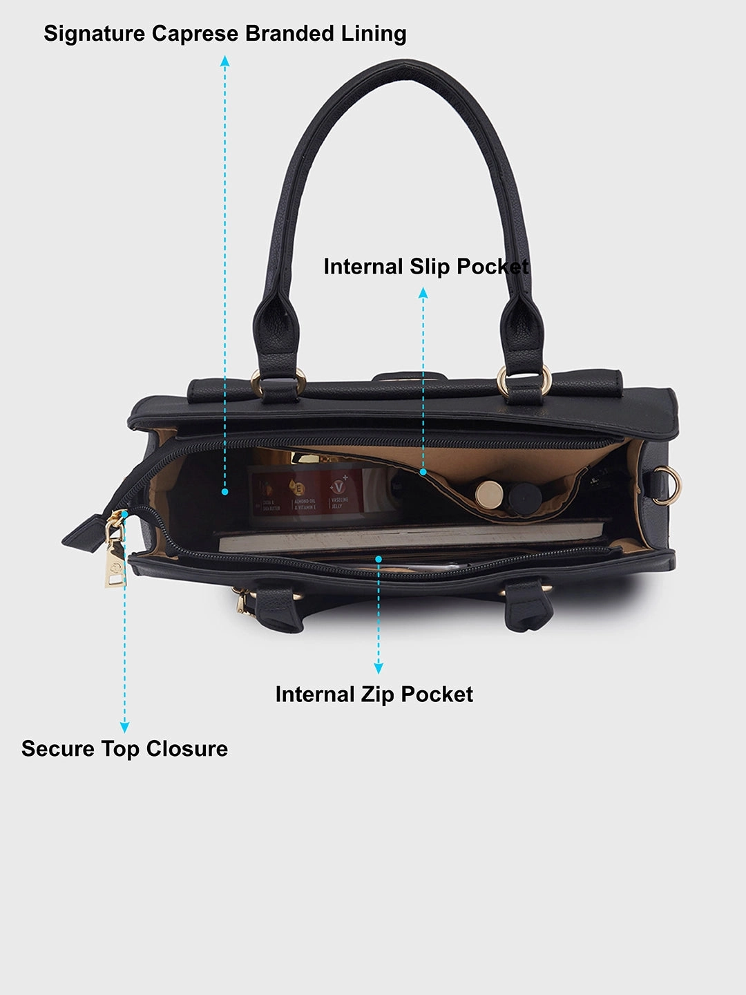 Caprese Jackie Medium Black Satchel Bag
