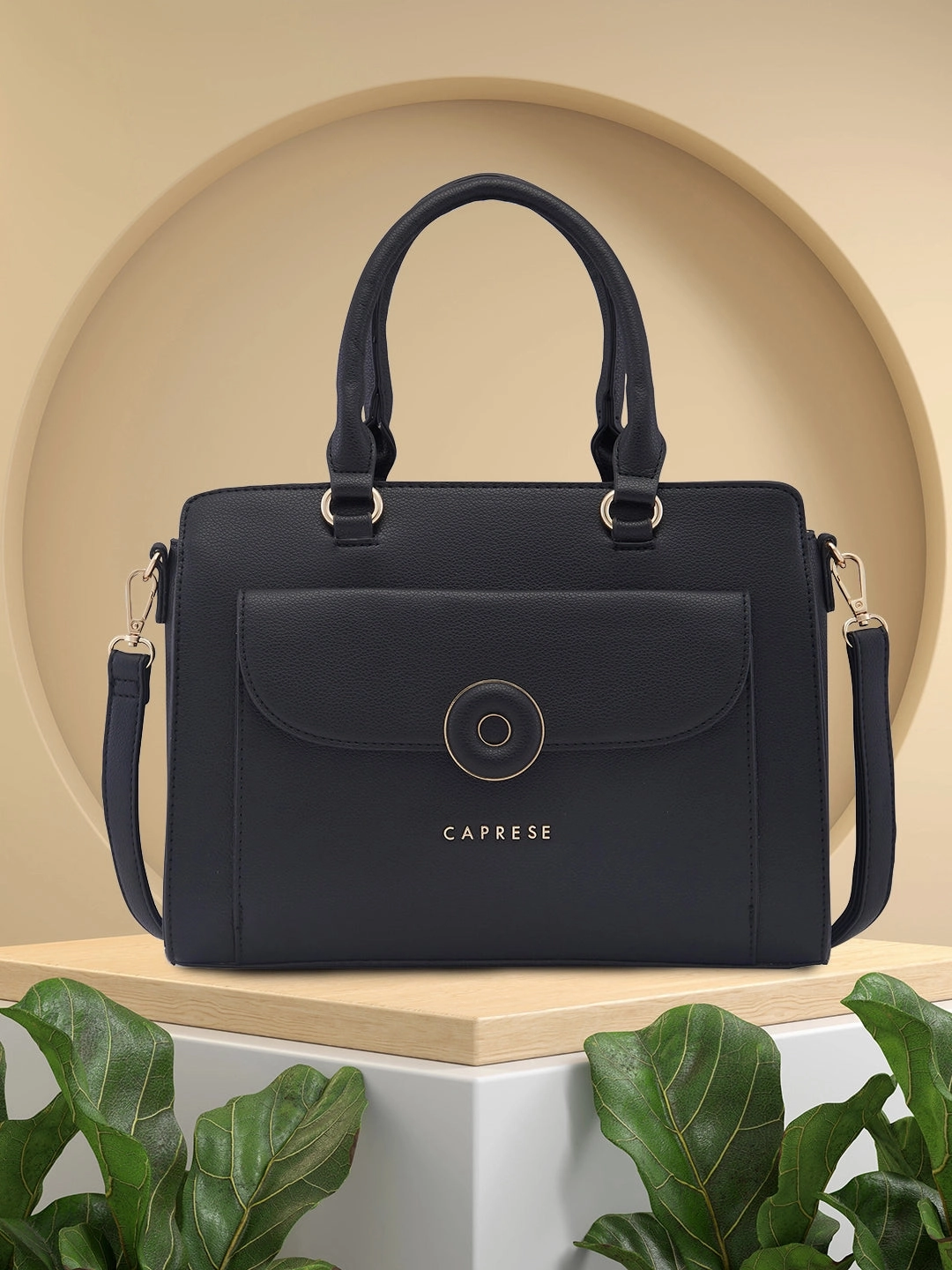 Caprese Jackie Medium Black Satchel Bag