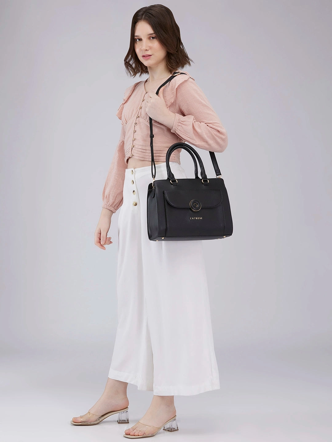 Caprese Jackie Medium Black Satchel Bag