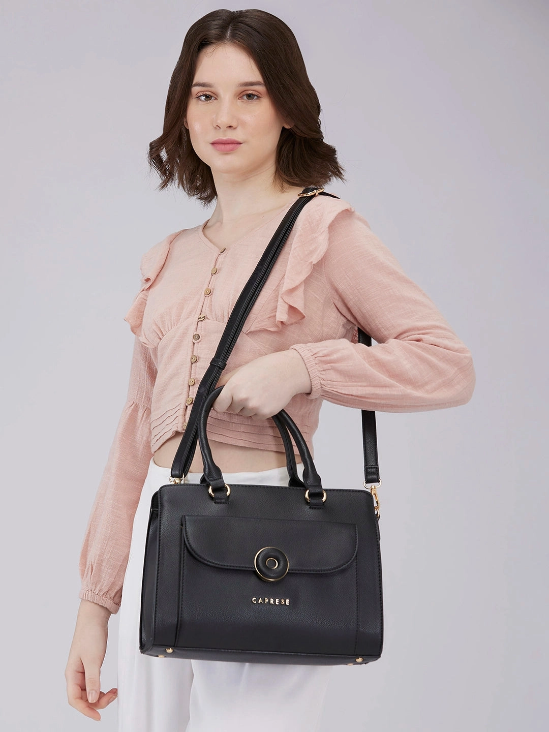 Caprese Jackie Medium Black Satchel Bag