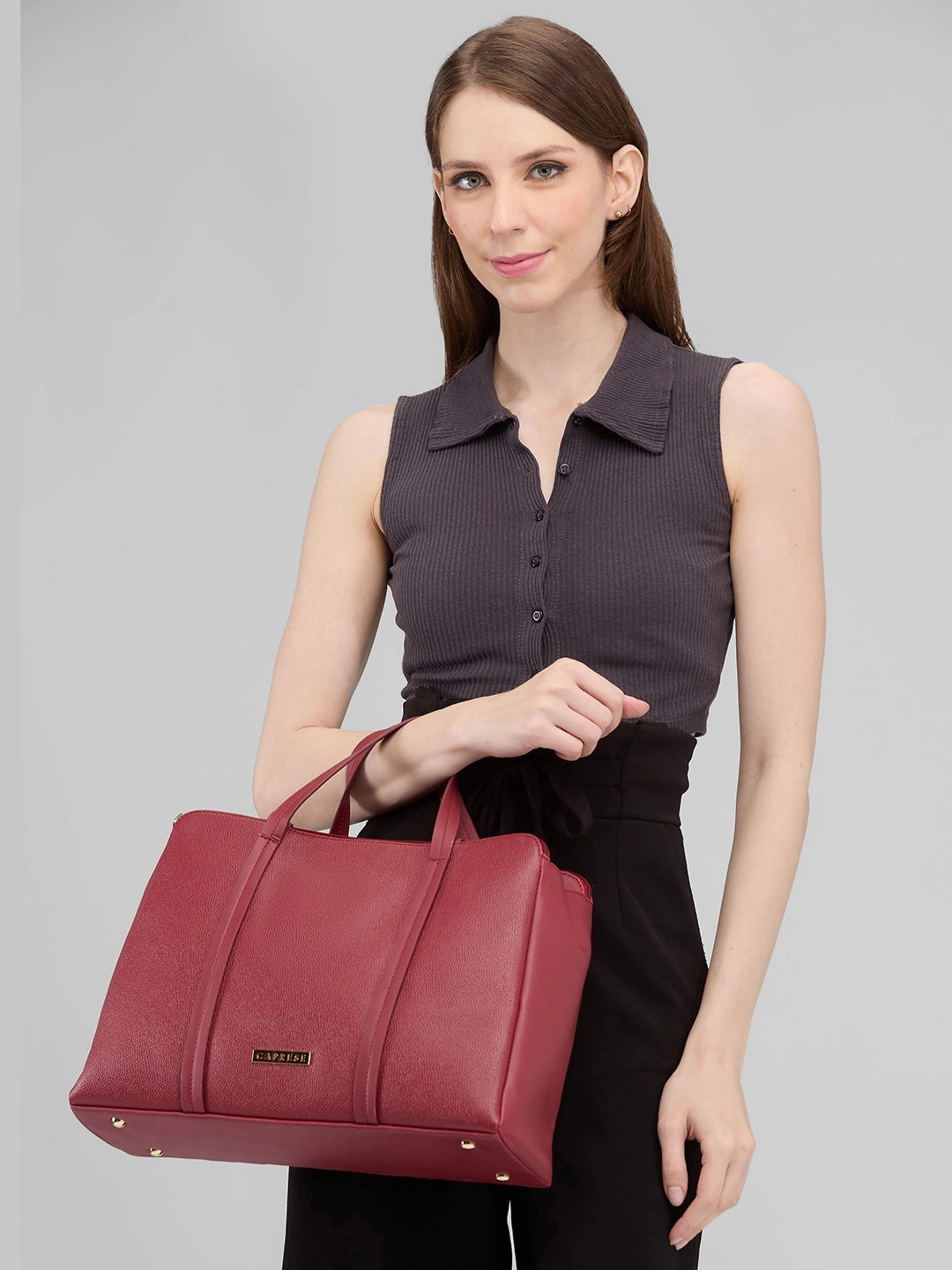 Caprese Jamie Medium Maroon Satchel Bag