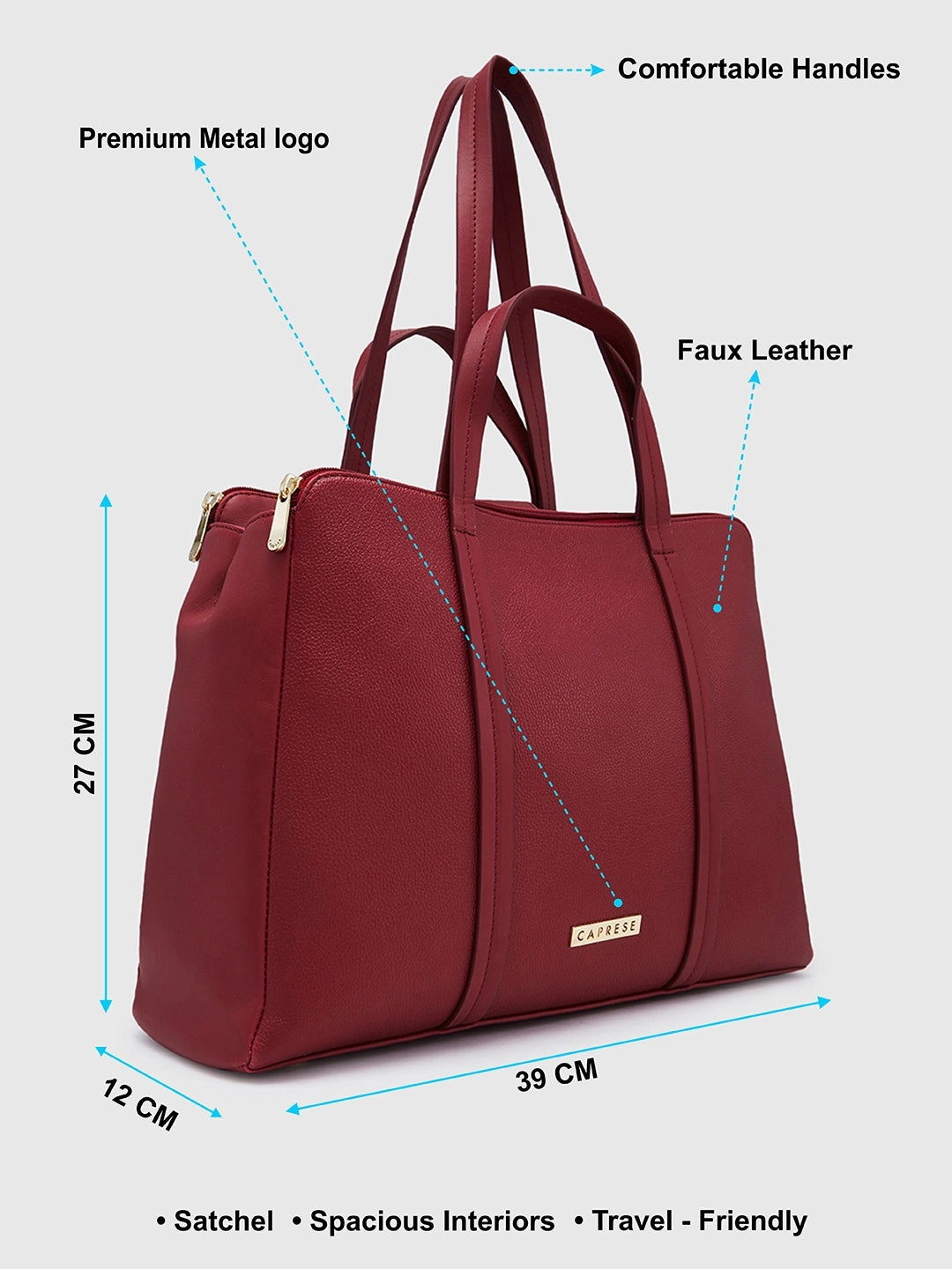 Caprese Jamie Medium Maroon Satchel Bag