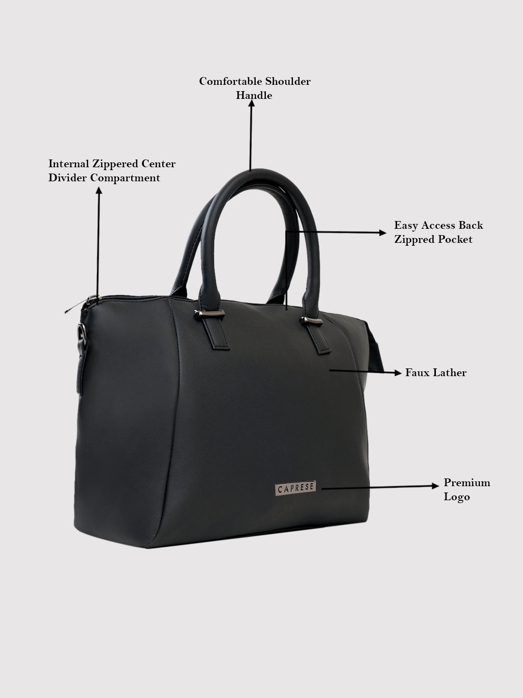 Caprese Jessy Small Black Satchel Bag