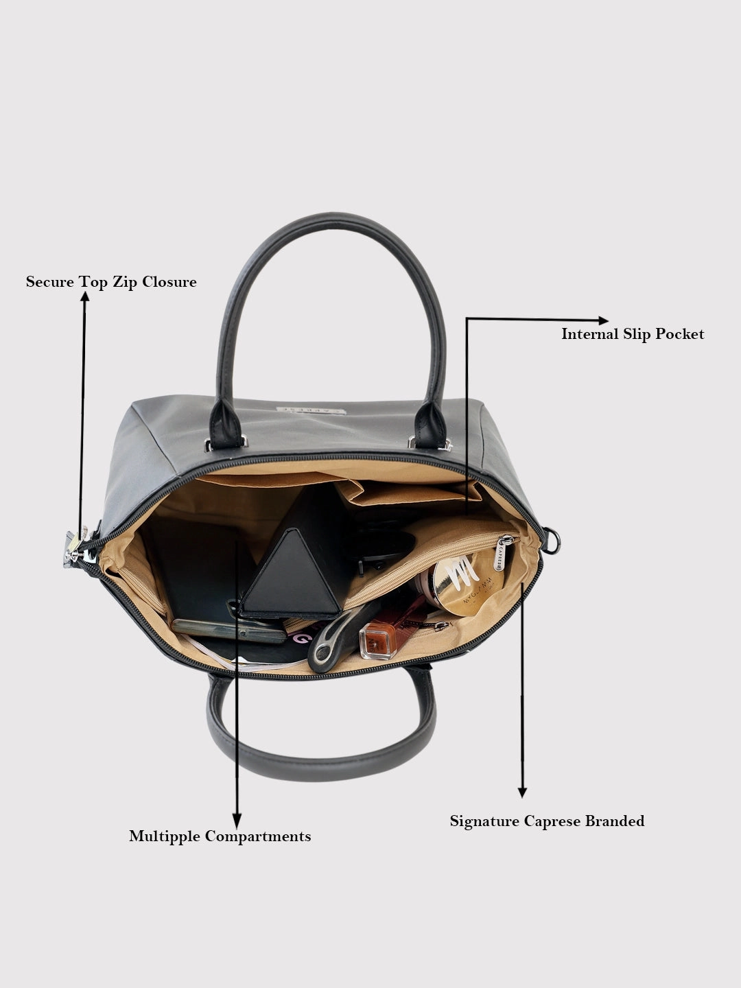 Caprese Jessy Small Black Satchel Bag