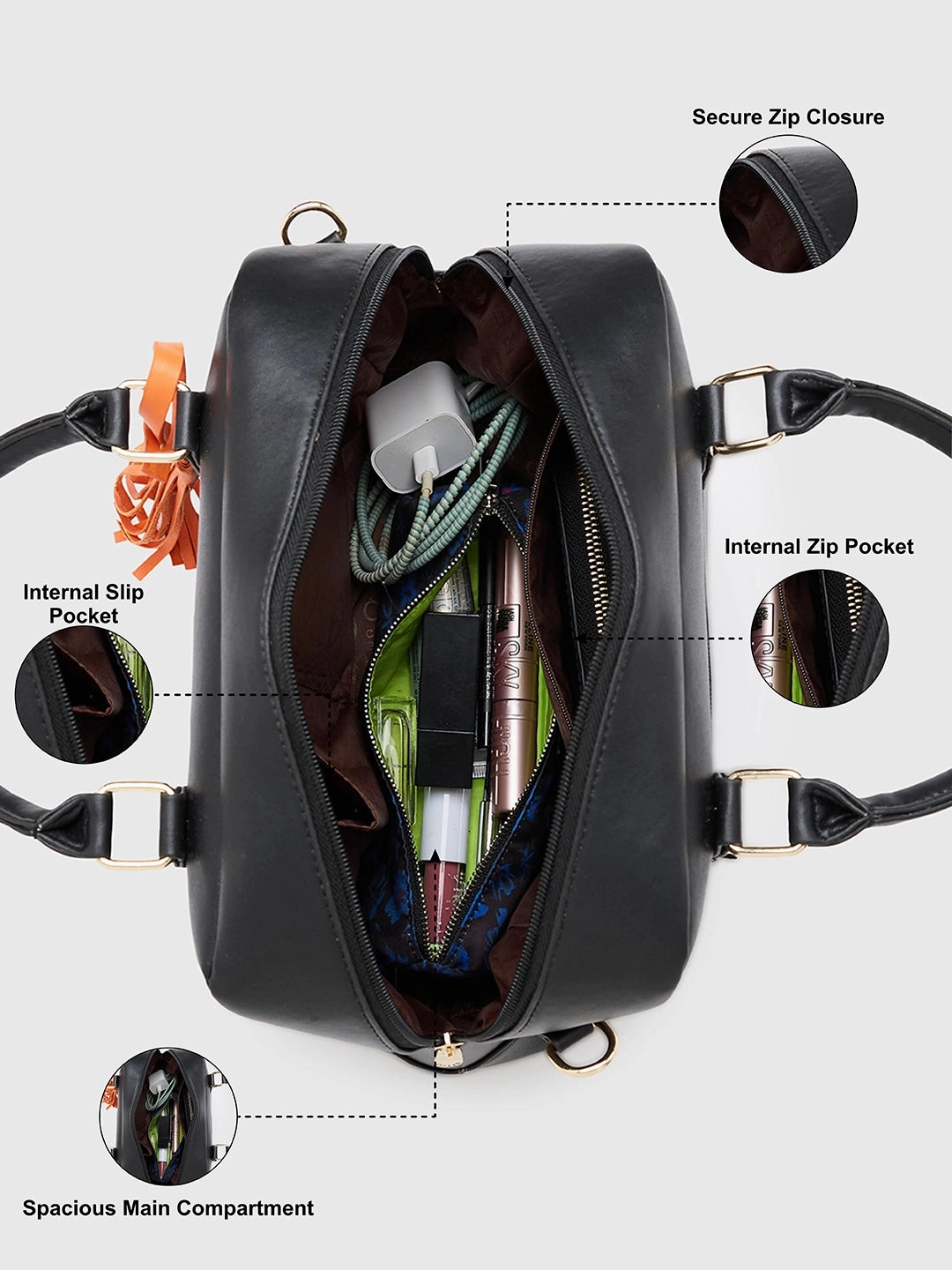 Caprese Jones Small Black Satchel Bag