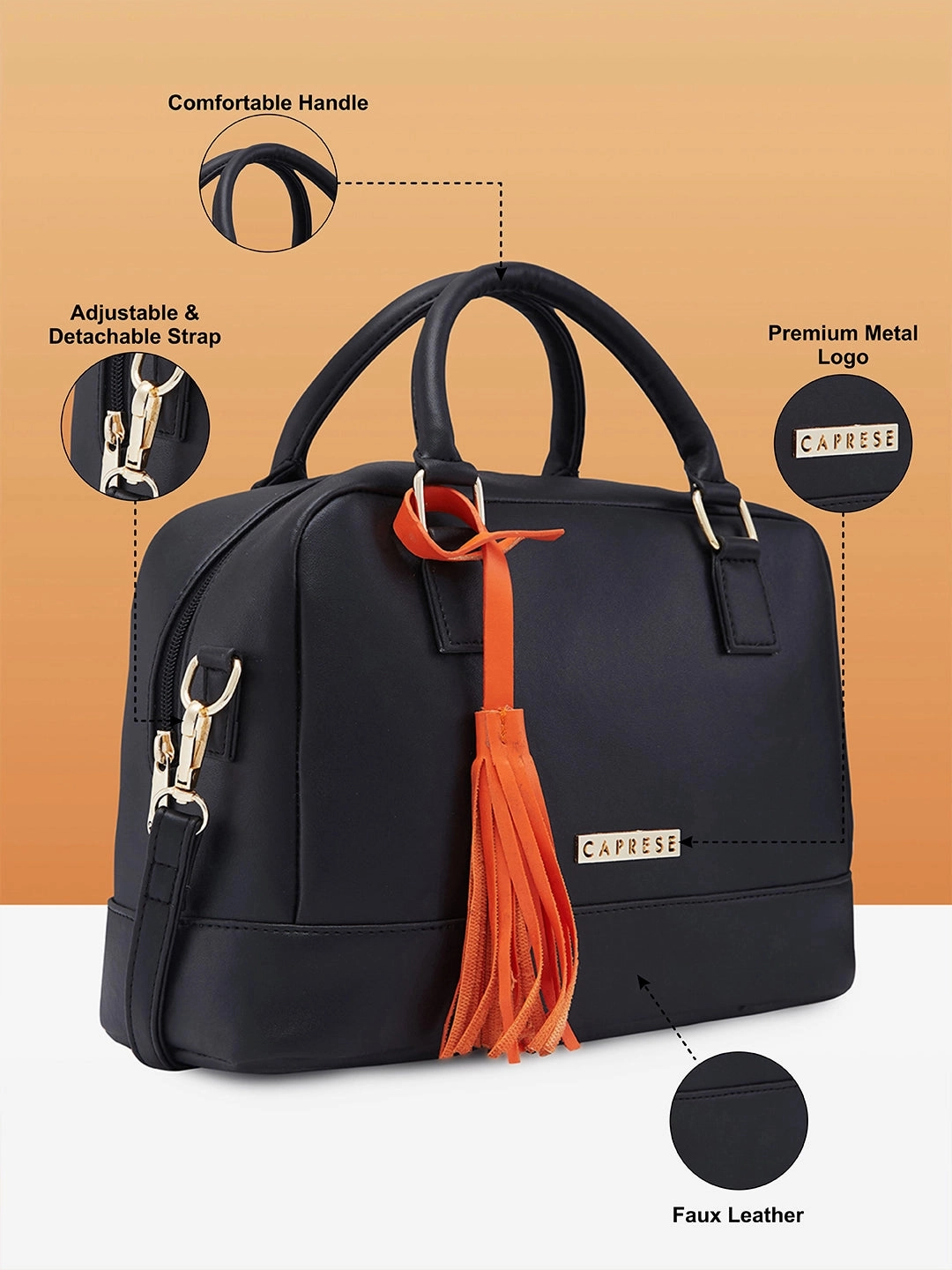 Caprese Jones Small Black Satchel Bag