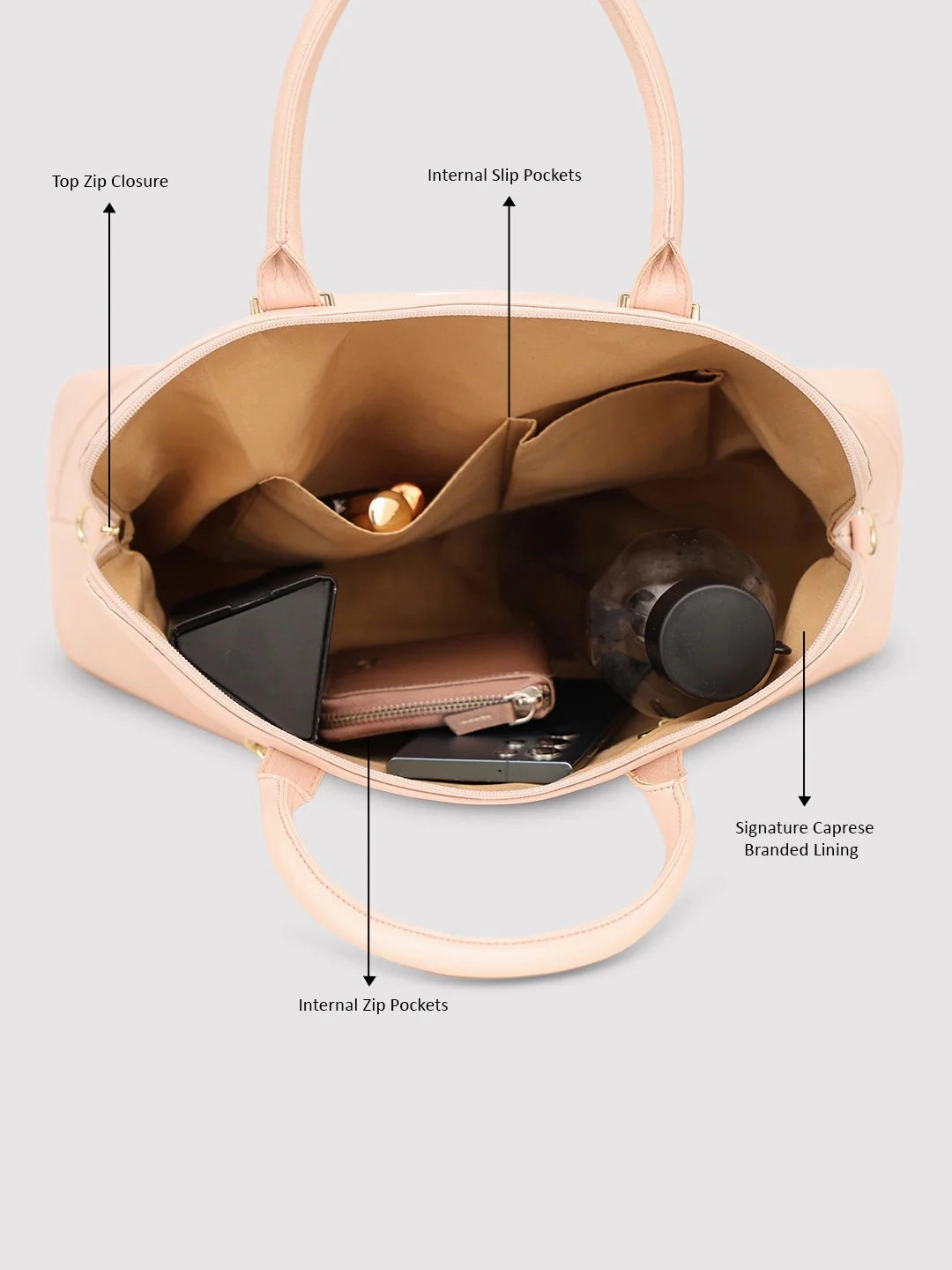 Caprese Lisa Medium Light Pink Satchel Bag