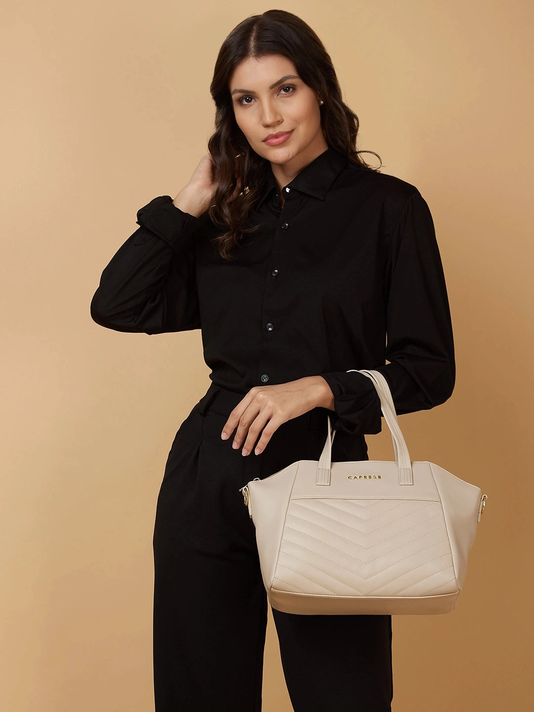 Caprese Lucya Medium Beige Satchel Bag Bag