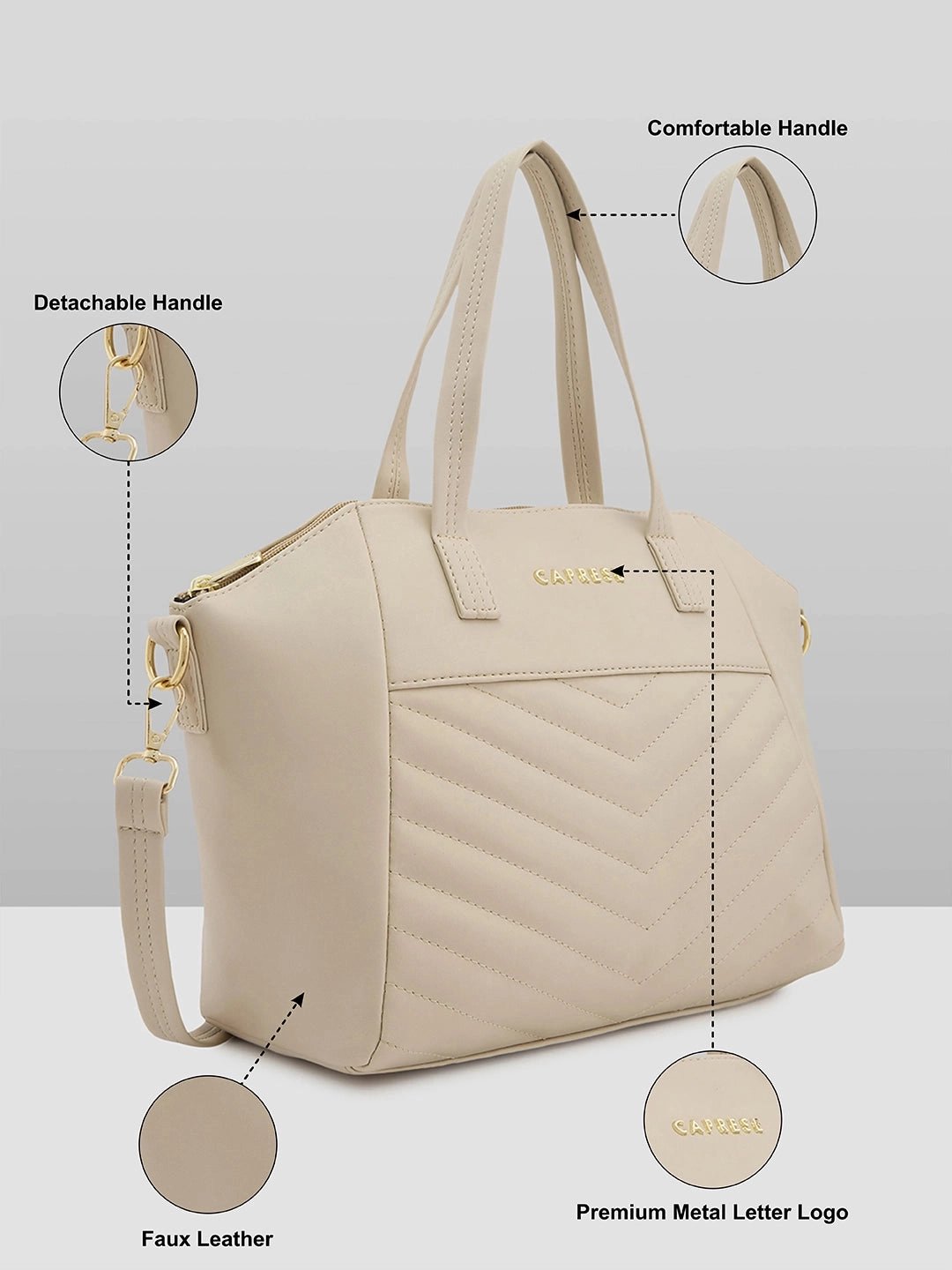 Caprese Lucya Medium Beige Satchel Bag Bag