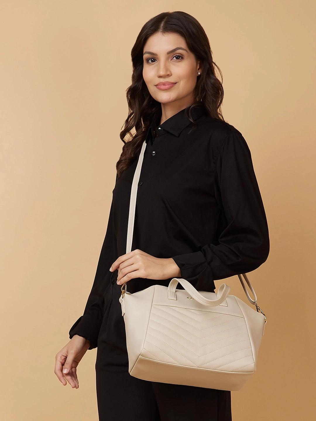 Caprese Lucya Medium Beige Satchel Bag Bag