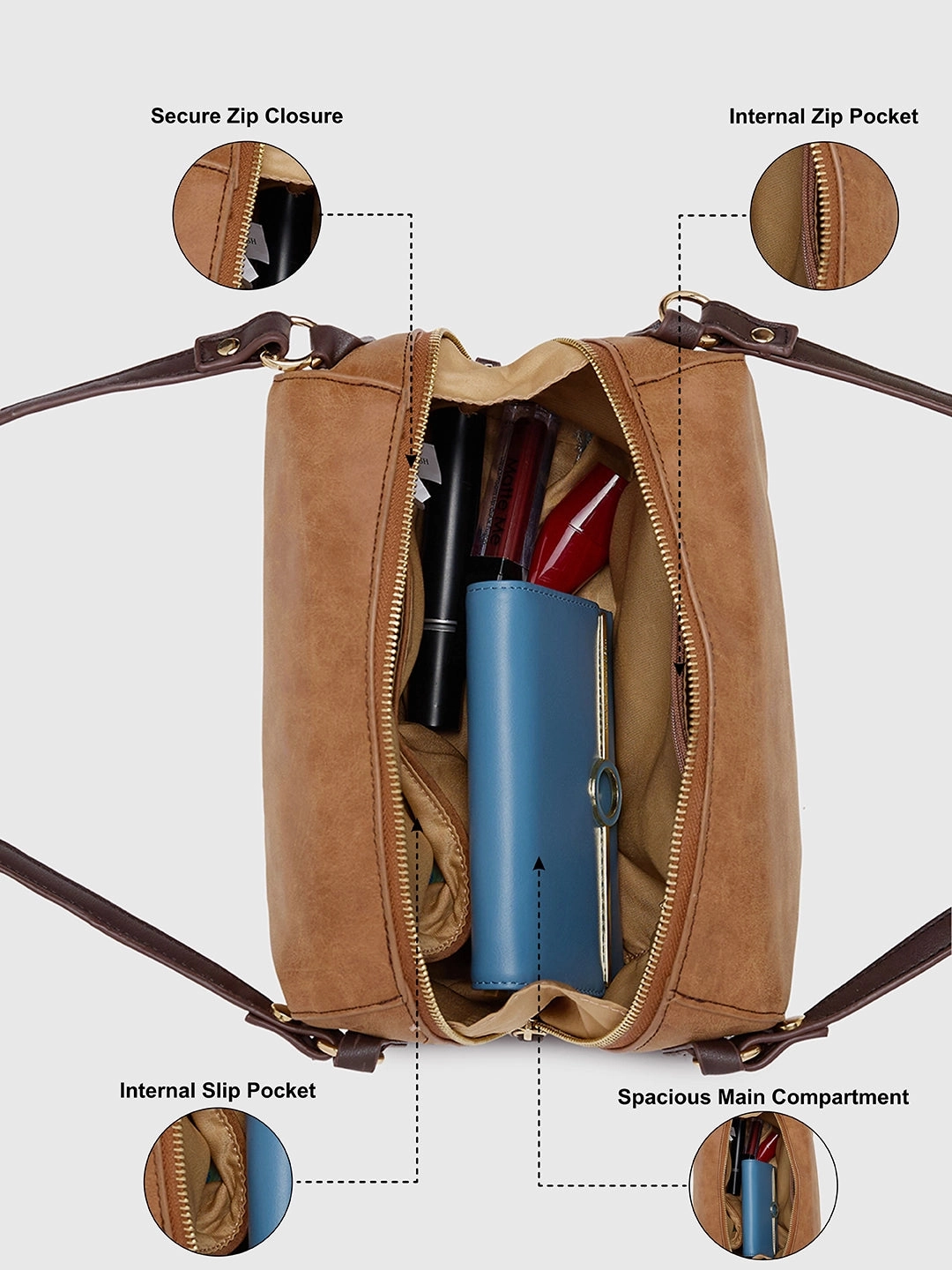 Caprese Merly Small Tan Satchel Bag