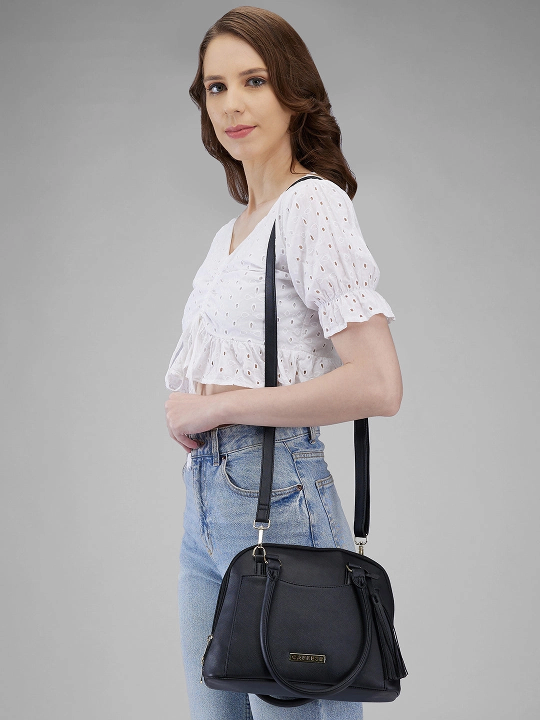 Caprese Montana Small Black Satchel Bag
