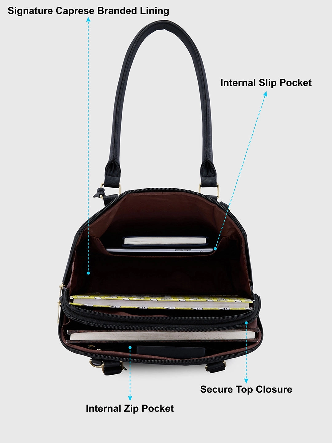Caprese Montana Small Black Satchel Bag
