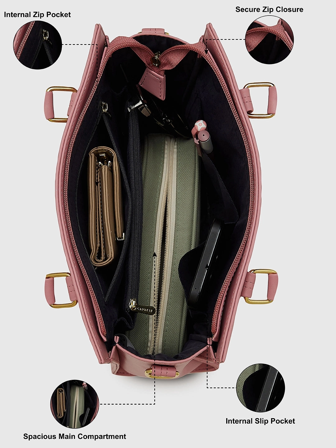 Caprese Myra Medium Pink Satchel Bag Bag