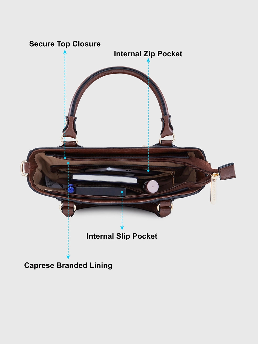 Caprese Nicole Small Brown Satchel Bag