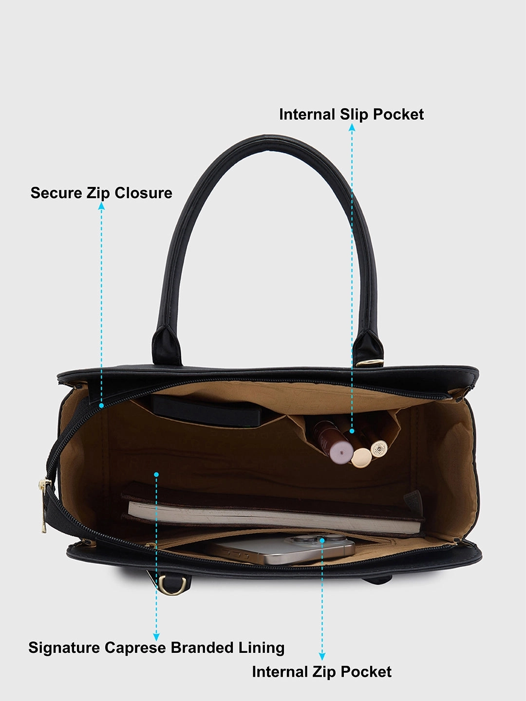 Caprese Poppy Medium Black Satchel Bag