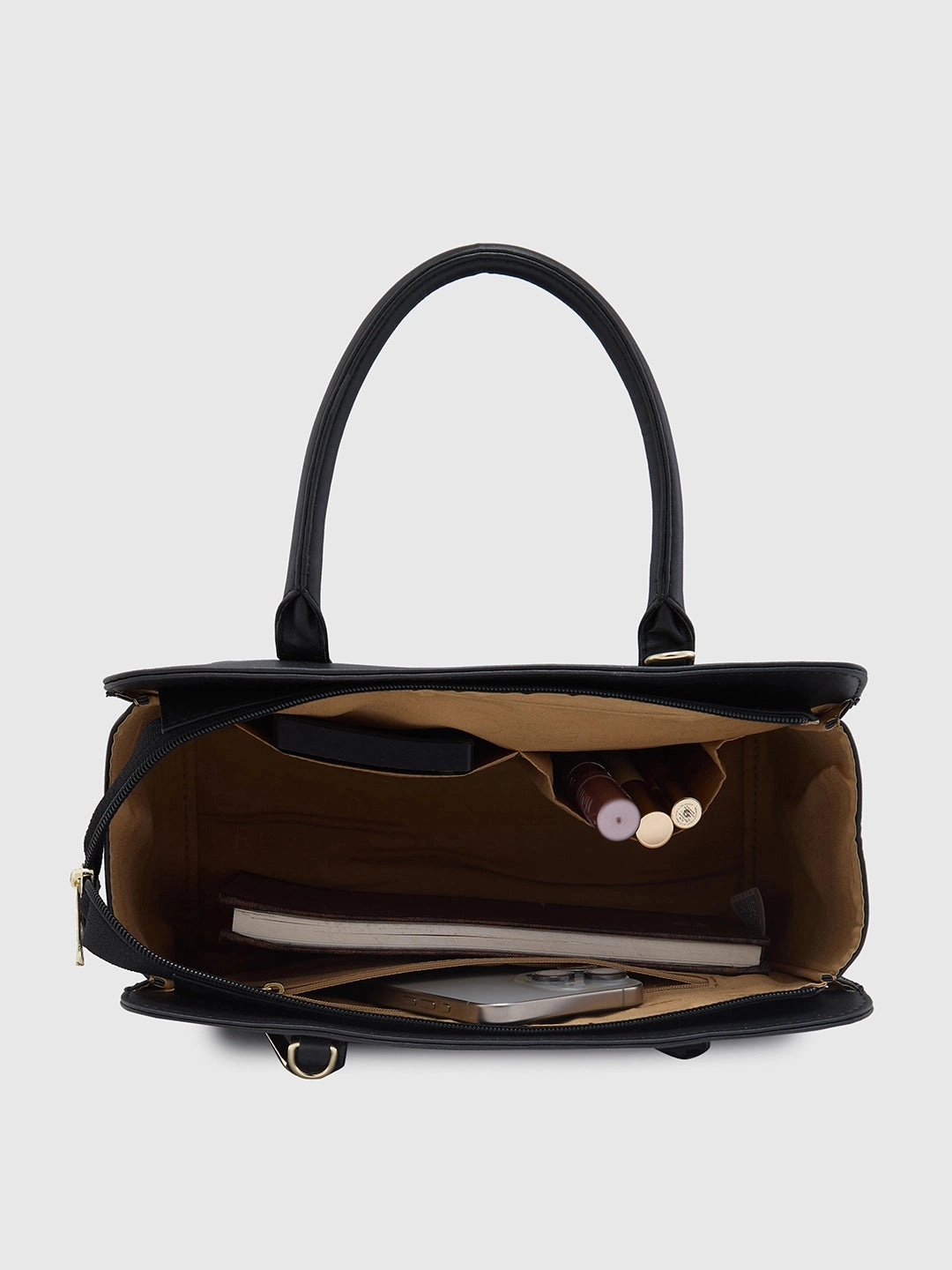 Caprese Poppy Medium Black Satchel Bag