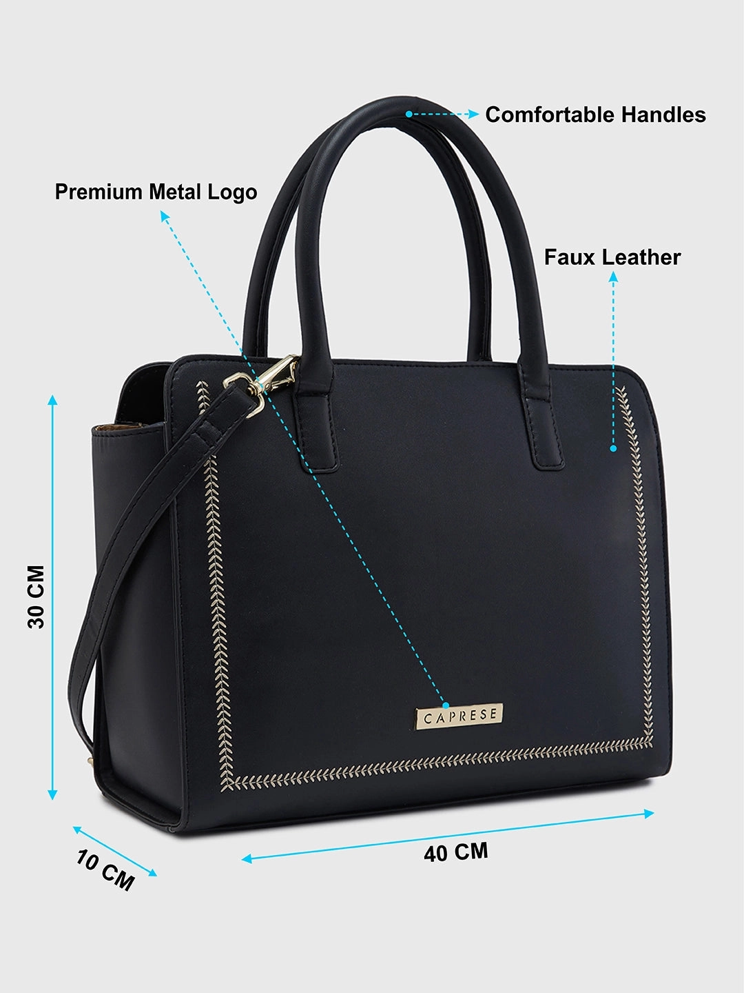 Caprese Poppy Medium Black Satchel Bag