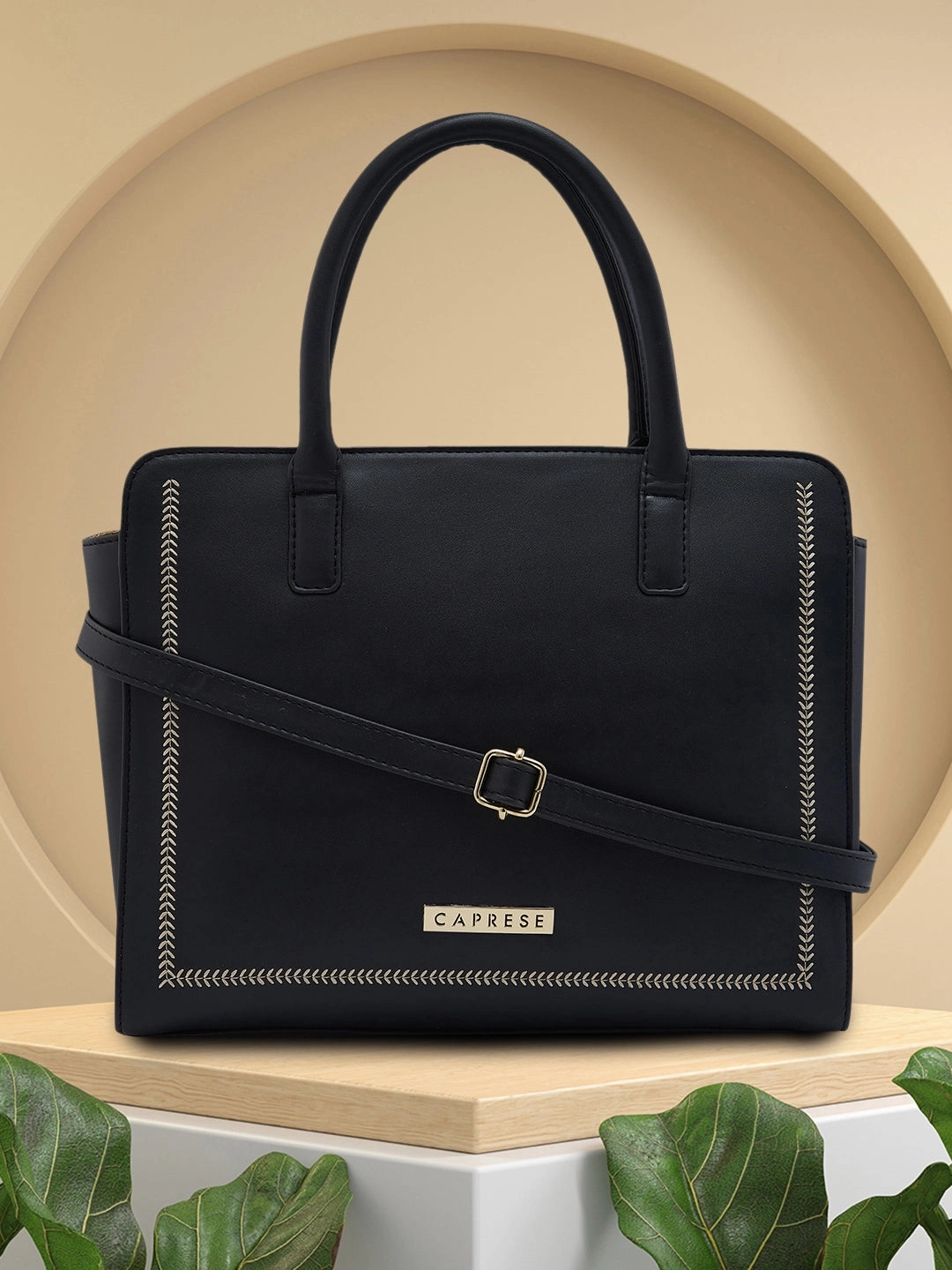 Caprese Poppy Medium Black Satchel Bag