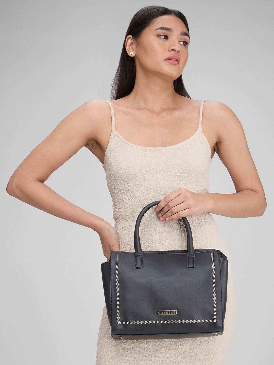 Caprese Poppy Medium Black Satchel Bag