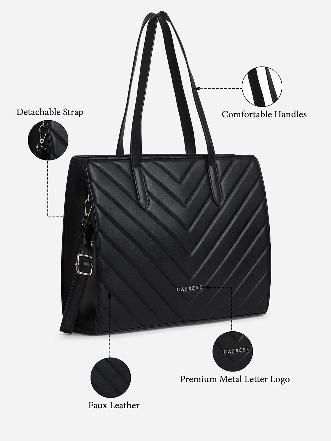 Caprese Riko Large Black Satchel Bag