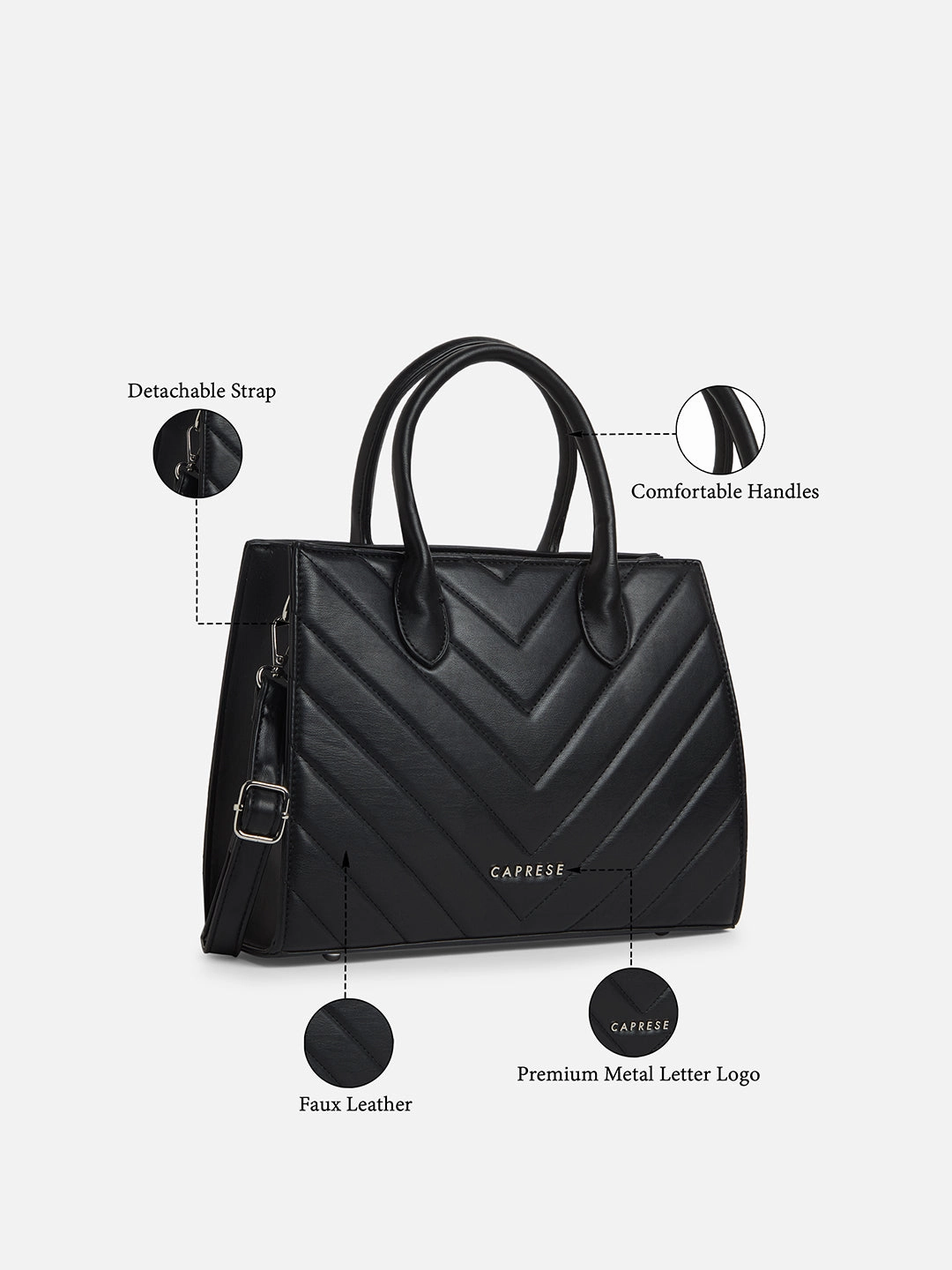 Caprese Riko Medium Black Satchel Bag