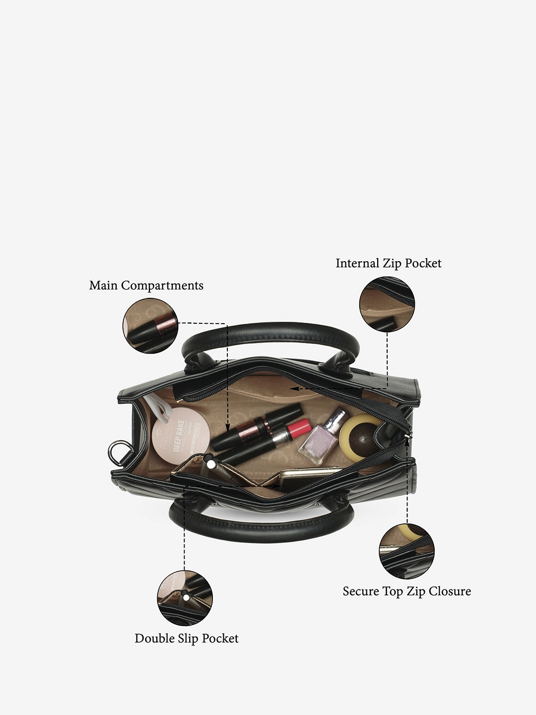 Caprese Riko Medium Black Satchel Bag