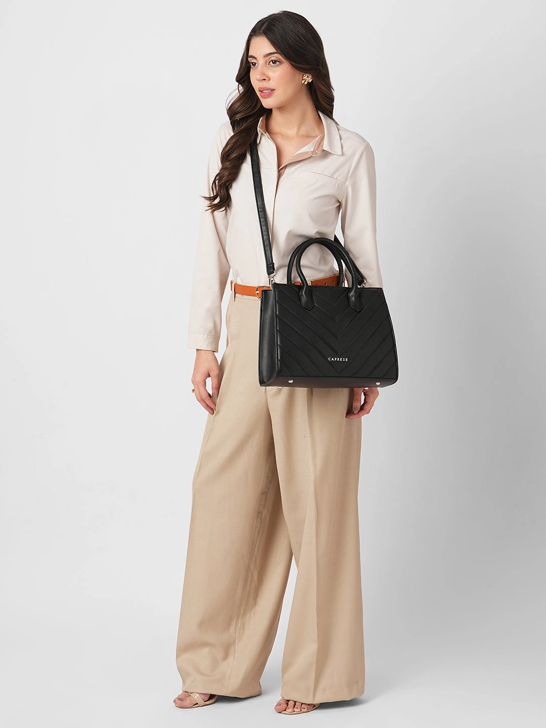 Caprese Riko Medium Black Satchel Bag