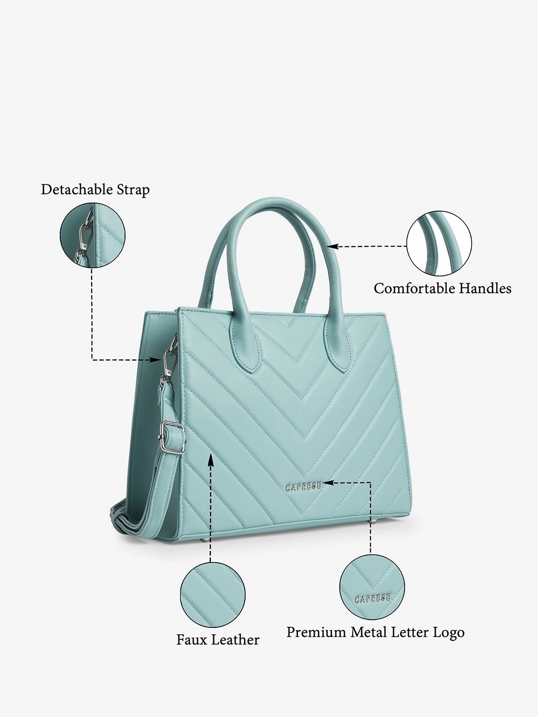 Caprese Riko Medium Powder Blue Satchel Bag