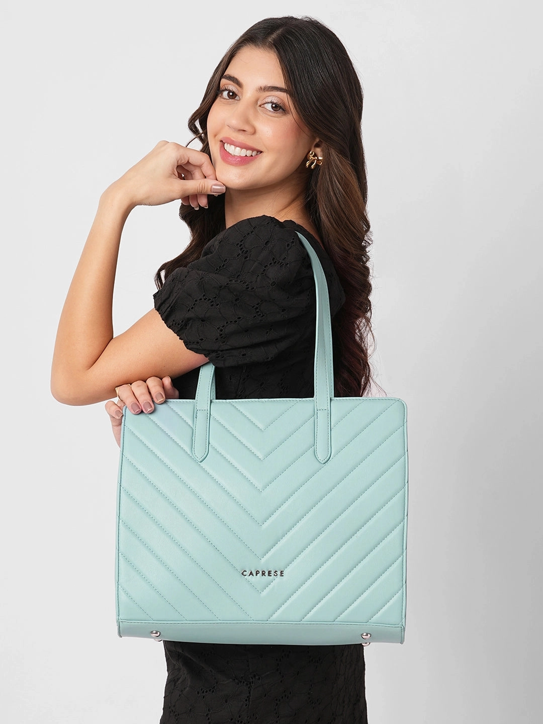 Caprese Riko Medium Powder Blue Satchel Bag