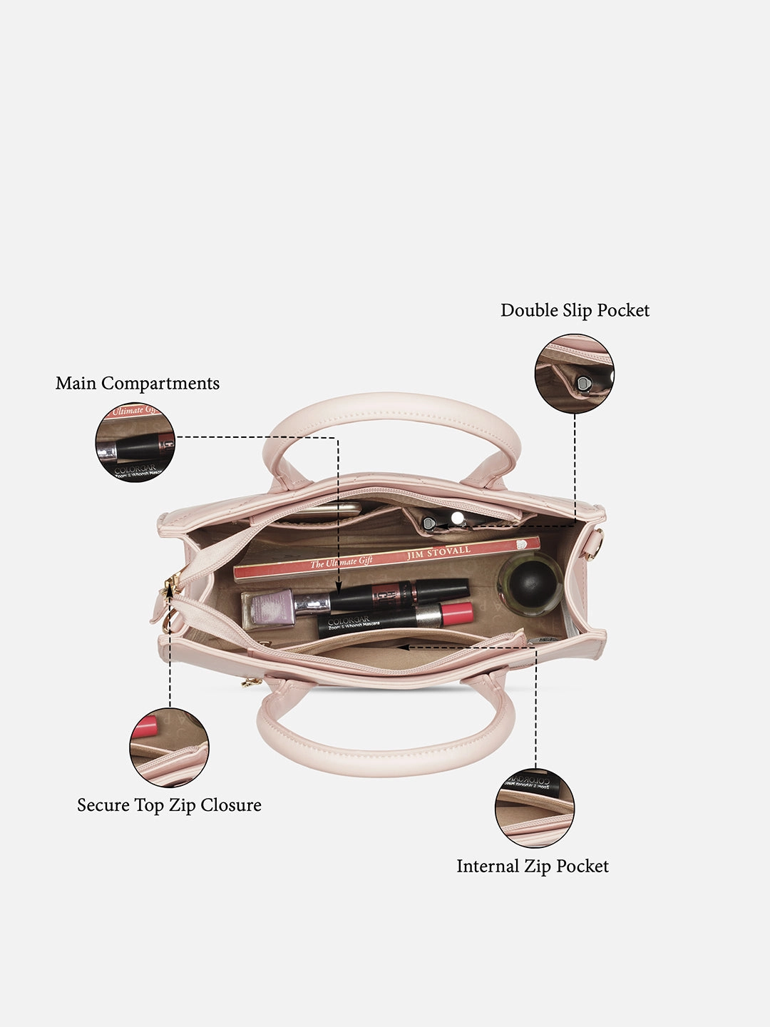 Caprese Riko Medium Powder Pink Satchel Bag