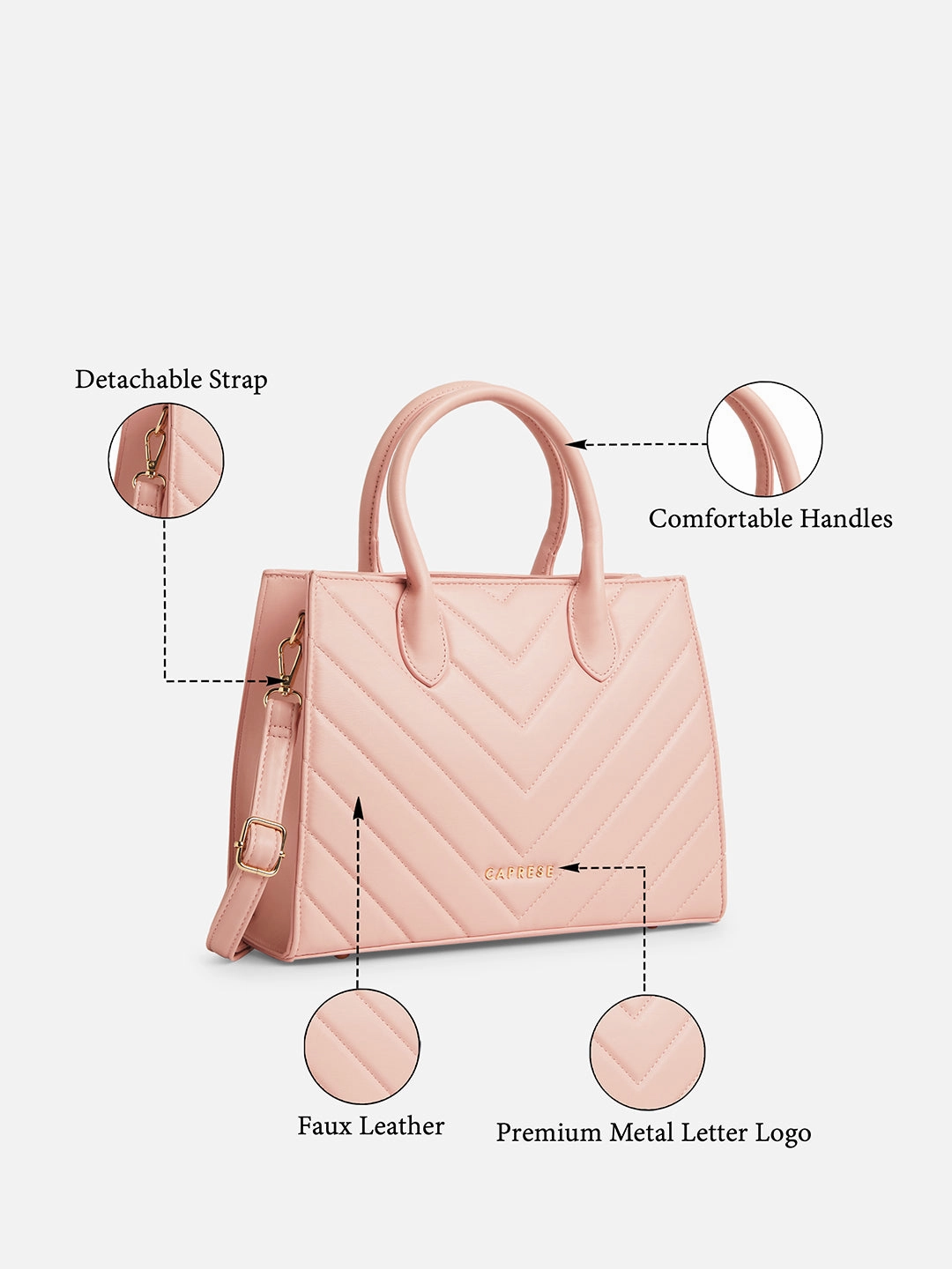 Caprese Riko Medium Powder Pink Satchel Bag