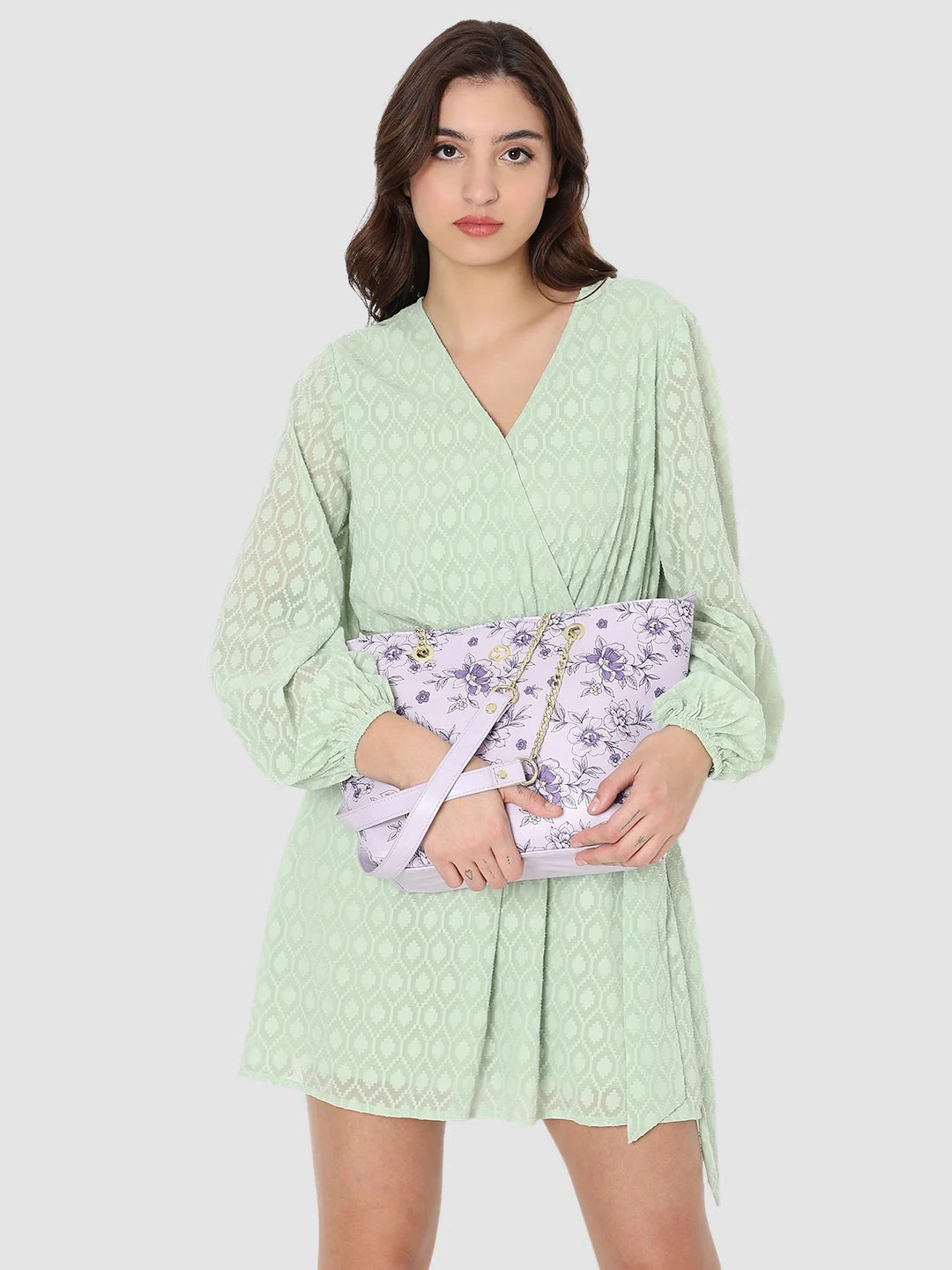 Caprese Snow Printed Large Lavender Satchel Bag