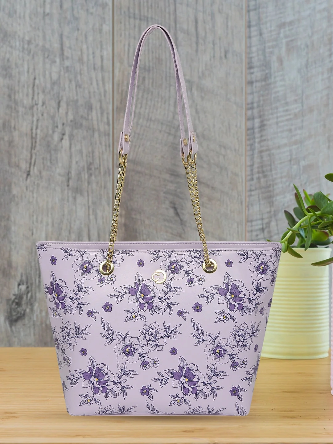 Caprese Snow Printed Large Lavender Satchel Bag