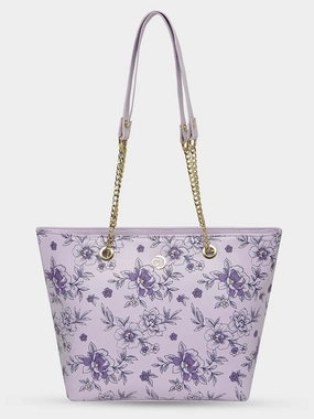 Caprese Snow Printed Large Lavender Satchel Bag
