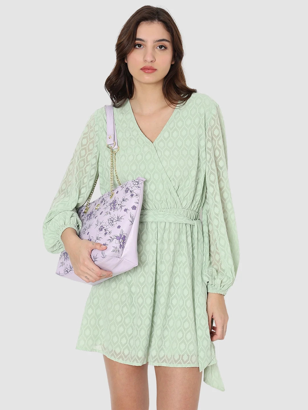 Caprese Snow Printed Large Lavender Satchel Bag